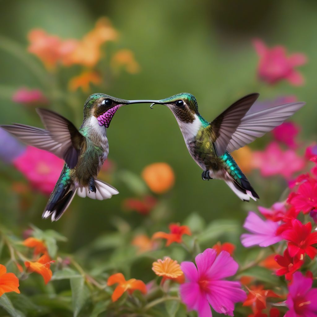 Hummingbirds Feeding on Flowers